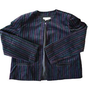 D.K. Gold by donnkenny Womens Blazor Striped 14 Velour Black Teal Purple Boxy